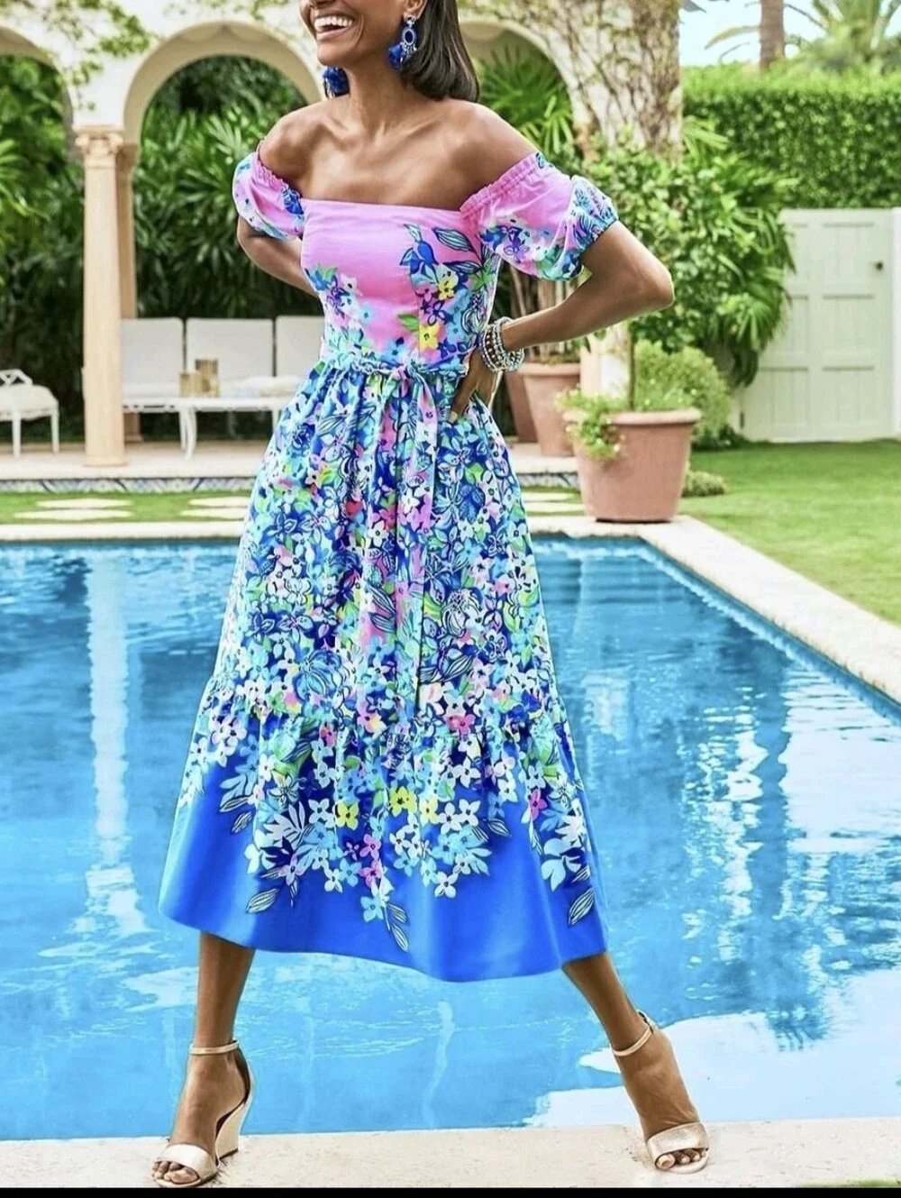 lilly pulitzer pink and blue dress Lilly Pulitzer Pauline Maxi Dress
